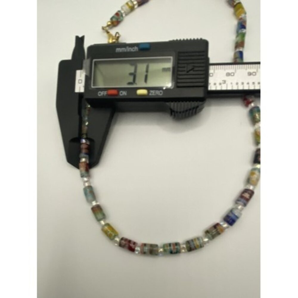 Unique Multicolor Necklace Venetian Millefiori 6mmx3mm Tube Bead 17" Gold Tone - Picture 11 of 11